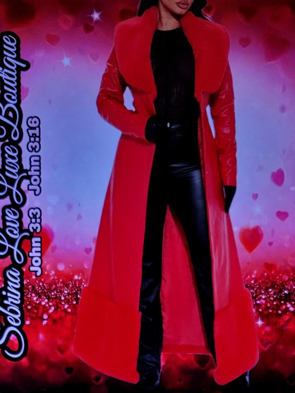 Luxe Red Faux Fur Trim Faux-Leather Robe Maxi Coat